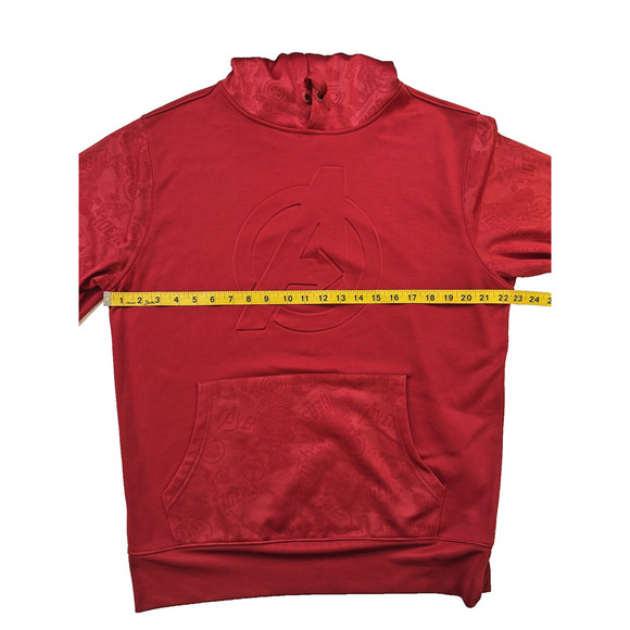 Marvel Avengers Hoodie Mens Large Red Embossed Graphic Pullover Superhero Comic - Picture 6 of 8